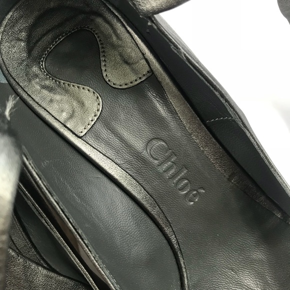Chloe Maryjane Pewter Leather Wooden Platform 7 - Picture 7 of 8